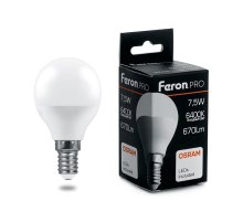 Лампа светодиодная Feron.PRO LB-1407 шар E14 7.5W 6400K 38073