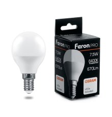 Лампа светодиодная Feron.PRO LB-1407 шар E14 7.5W 6400K 38073