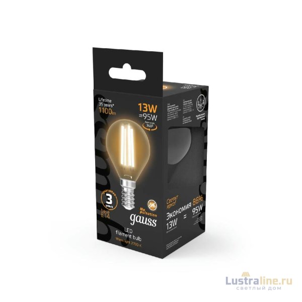 Лампа светодиодная Gauss Filament E14 13W 2700K 105801113 Лампа светодиодная Gauss Filament E14 13W 2700K 105801113