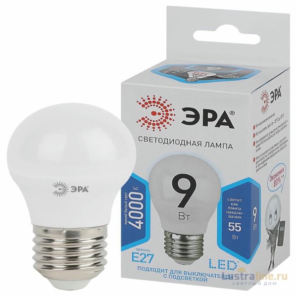 Лампа светодиодная Эра E27 9W 4000K LED P45-9W-840-E27 Б0029044 Лампа светодиодная Эра E27 9W 4000K LED P45-9W-840-E27 Б0029044