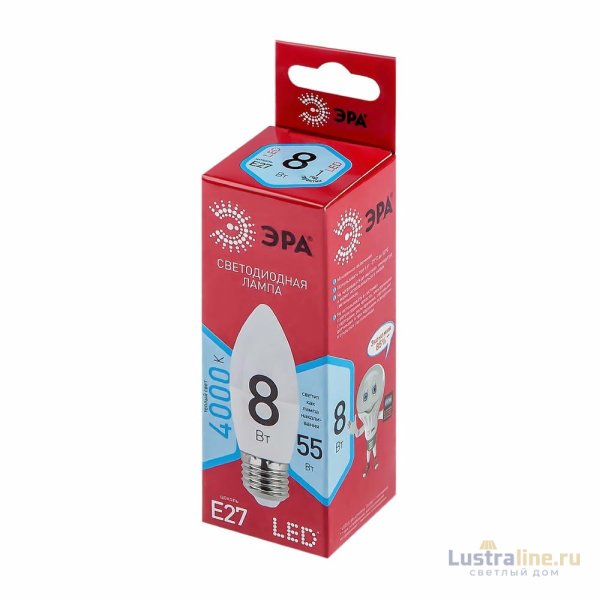 Лампа светодиодная Эра E27 8W 4000K LED B35-8W-840-E27 R Б0050695 Лампа светодиодная Эра E27 8W 4000K LED B35-8W-840-E27 R Б0050695
