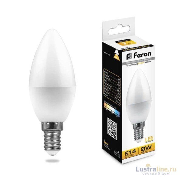 Лампа светодиодная Feron E14 9W 2700K Свеча Матовая LB-570 25798
