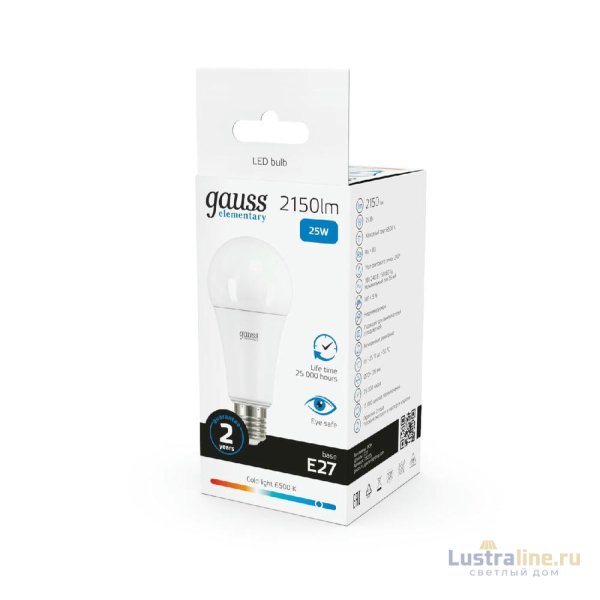 Лампа светодиодная Gauss E27 25W 6500K груша матовая 73235 Лампа светодиодная Gauss E27 25W 6500K груша матовая 73235