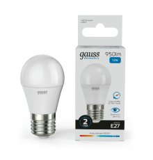Лампа светодиодная Gauss E27 12W 6500K шар матовый 53232