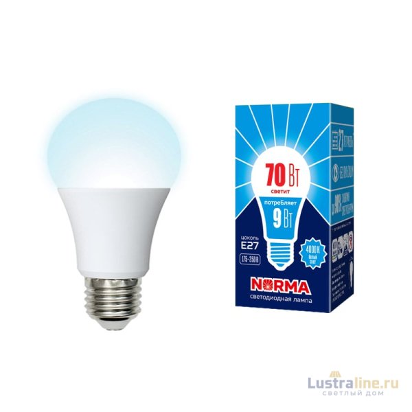 Лампа светодиодная Volpe Norma LED-A60-9W/4000K/E27/FR/NR картон UL-00005623 Лампа светодиодная Volpe Norma LED-A60-9W/4000K/E27/FR/NR картон UL-00005623