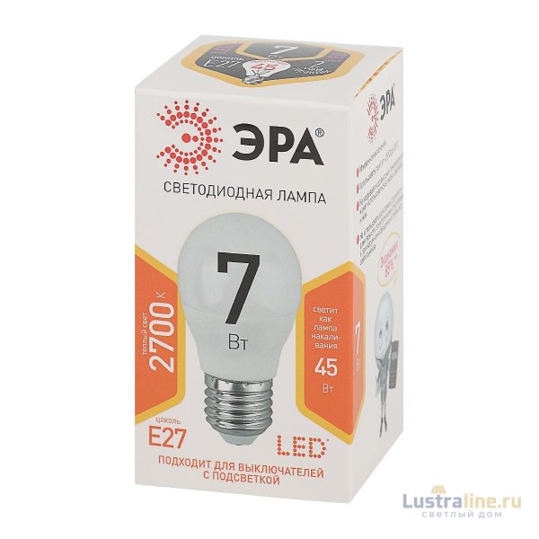 Лампа светодиодная Эра E27 7W 2700K LED P45-7W-827-E27 Б0020550 Лампа светодиодная Эра E27 7W 2700K LED P45-7W-827-E27 Б0020550
