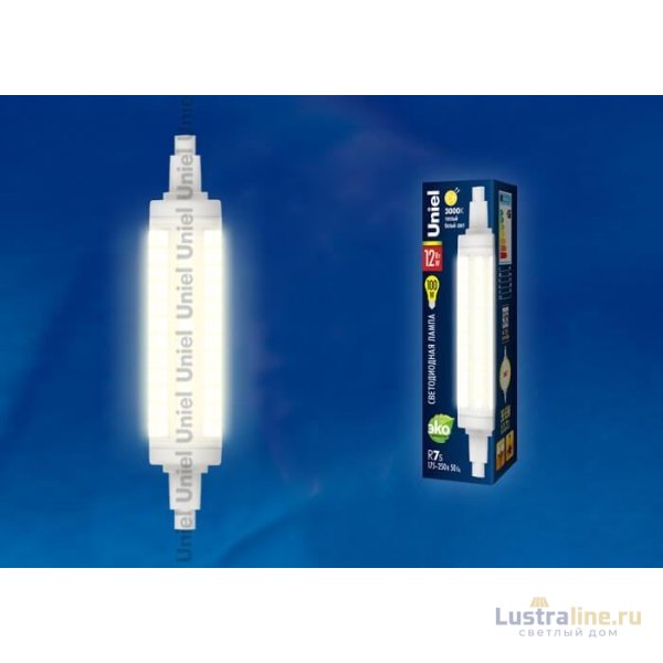 Лампа светодиодная (UL-00001555) Uniel R7s 12W 3000K прозрачная LED-J118-12W/WW/R7s/CL PLZ06WH