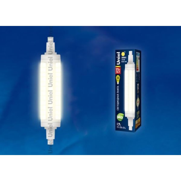 Лампа светодиодная (UL-00001555) Uniel R7s 12W 3000K прозрачная LED-J118-12W/WW/R7s/CL PLZ06WH