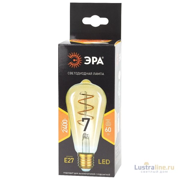 Лампа светодиодная Эра E27 7W 2400K F-LED ST64-7W-824-E27 spiral gold Б0047665 Лампа светодиодная Эра E27 7W 2400K F-LED ST64-7W-824-E27 spiral gold Б0047665