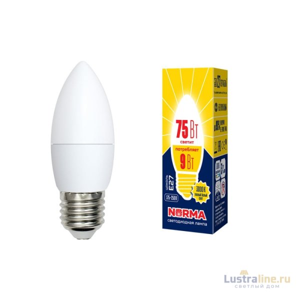 Лампа светодиодная (UL-00003807) Volpe E27 9W 3000K матовая LED-C37-9W/WW/E27/FR/NR Лампа светодиодная (UL-00003807) Volpe E27 9W 3000K матовая LED-C37-9W/WW/E27/FR/NR