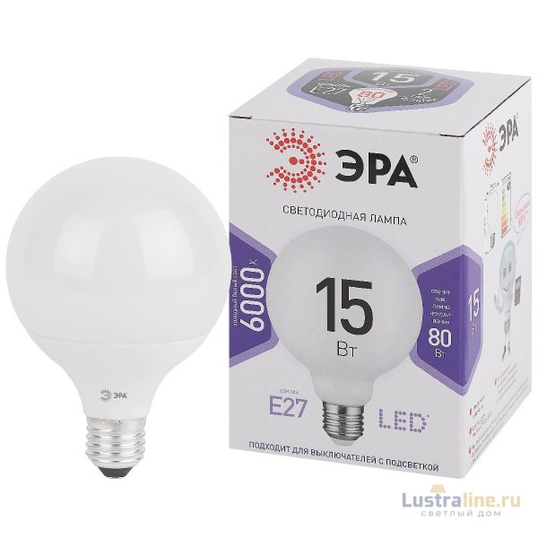Лампа светодиодная Эра E27 15W 6500K LED G95-15W-6000K-E27 Б0049079 Лампа светодиодная Эра E27 15W 6500K LED G95-15W-6000K-E27 Б0049079