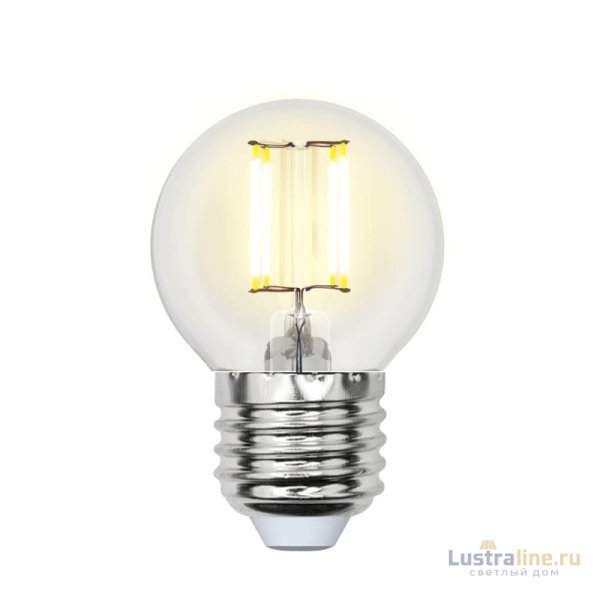 Лампа светодиодная филаментная (UL-00001370) Uniel E27 6W 4000K прозрачная LED-G45-6W/NW/E27/CL PLS02WH