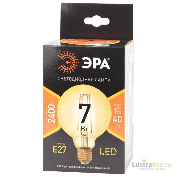 Лампа светодиодная Эра E27 7W 2400K F-LED G95-7W-824-E27 gold Б0047662 Лампа светодиодная Эра E27 7W 2400K F-LED G95-7W-824-E27 gold Б0047662