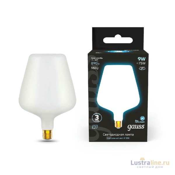Лампа светодиодная филаментная Gauss E27 9W 4100К матовая 1016802209