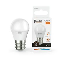 Лампа светодиодная Gauss E27 6W 3000K шар матовый 53216