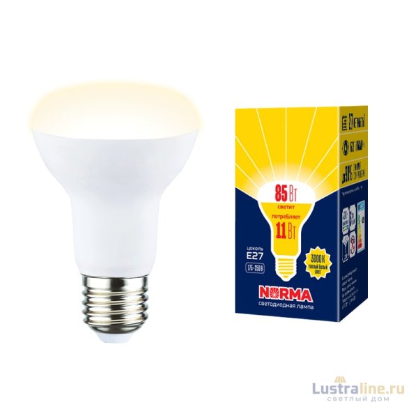 Лампа светодиодная Volpe Norma LED-R63-11W/3000K/E27/FR/NR картон UL-00005774 Лампа светодиодная Volpe Norma LED-R63-11W/3000K/E27/FR/NR картон UL-00005774