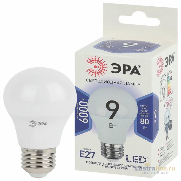 Лампа светодиодная Эра E27 9W 6000K LED A60-9W-860-E27 Б0032248 Лампа светодиодная Эра E27 9W 6000K LED A60-9W-860-E27 Б0032248