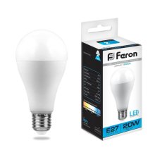 Лампа светодиодная Feron E27 20W 6400K Шар Матовая LB-98 25789