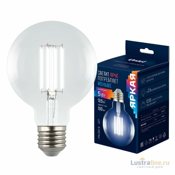 Лампа светодиодная филаментная Uniel LED-G95-5W/4000K/E27/CL GLY01TR UL-00011943 Лампа светодиодная филаментная Uniel LED-G95-5W/4000K/E27/CL GLY01TR UL-00011943