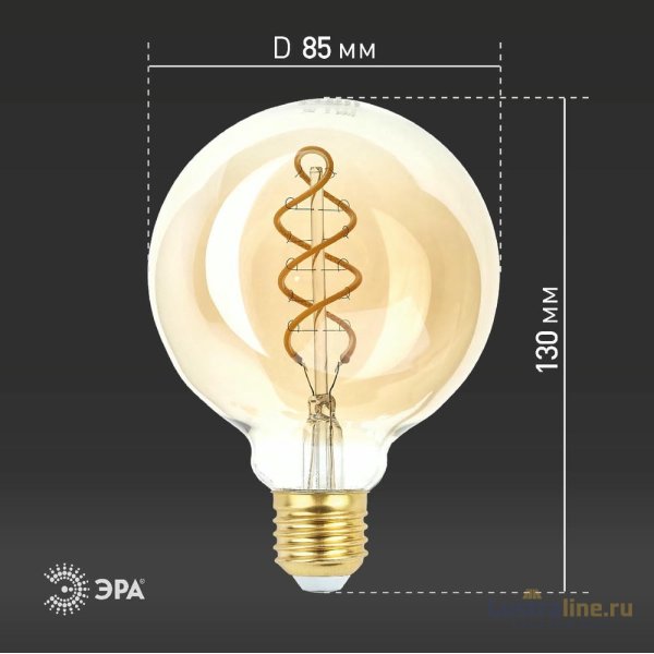 Лампа светодиодная Эра E27 7W 2400K F-LED G95-7W-824-E27 spiral gold Б0047663 Лампа светодиодная Эра E27 7W 2400K F-LED G95-7W-824-E27 spiral gold Б0047663