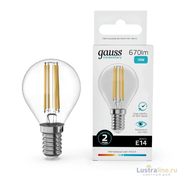 Лампа светодиодная Gauss Filament Elementary E14 10W 4100K 52120 Лампа светодиодная Gauss Filament Elementary E14 10W 4100K 52120