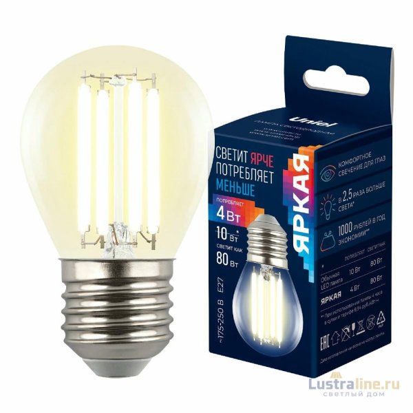 Лампа светодиодная филаментная Uniel LED-G45-4W/3000K/E27/CL GLY01TR UL-00011940