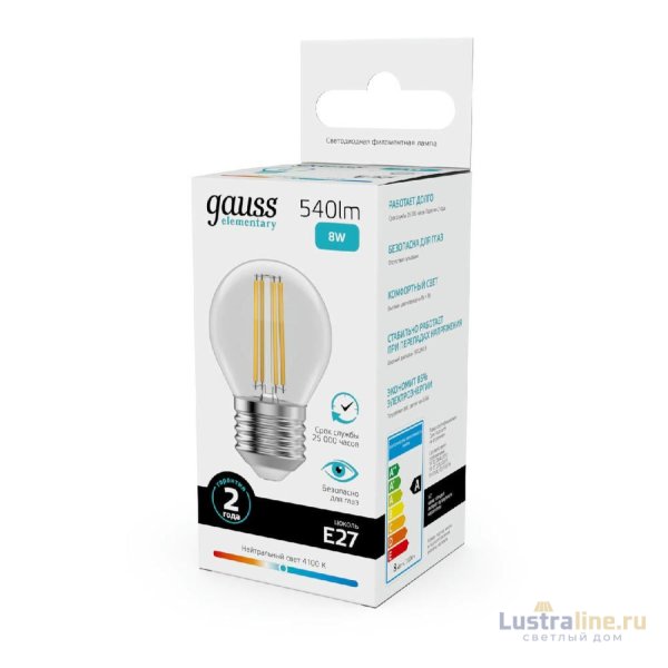Лампа светодиодная Gauss Filament Elementary E27 8W 4100K 52228 Лампа светодиодная Gauss Filament Elementary E27 8W 4100K 52228
