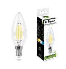 Лампа светодиодная филаментная Feron E14 7W 4000K Свеча Прозрачная LB-66 25780