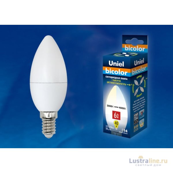 Лампа светодиодная (UL-00001570) Uniel E14 6W 4000K матовая LED-C37-6W/WW+NW/E14/FR PLB01WH Лампа светодиодная (UL-00001570) Uniel E14 6W 4000K матовая LED-C37-6W/WW+NW/E14/FR PLB01WH