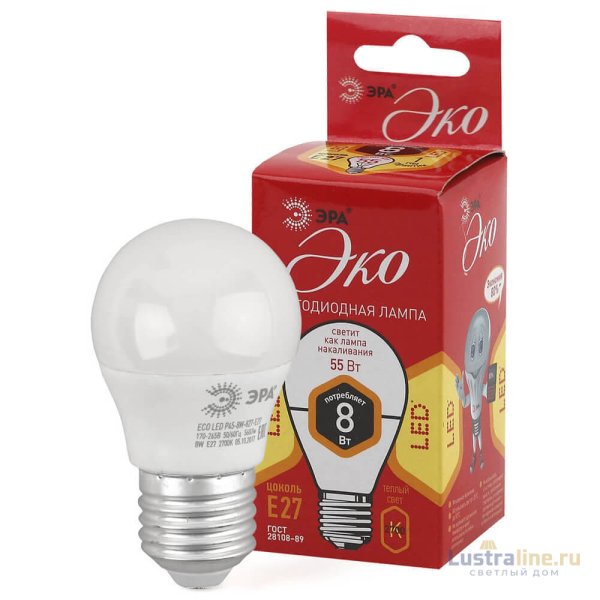 Лампа светодиодная ЭРА E27 8W 2700K матовая ECO LED P45-8W-827-E27 Б0030024 Лампа светодиодная ЭРА E27 8W 2700K матовая ECO LED P45-8W-827-E27 Б0030024