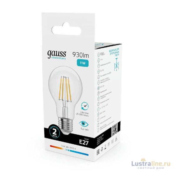 Лампа светодиодная Gauss Filament Elementary E27 11W 4100K 22221 Лампа светодиодная Gauss Filament Elementary E27 11W 4100K 22221