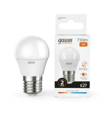 Лампа светодиодная Gauss E27 10W 3000K шар матовый 53210