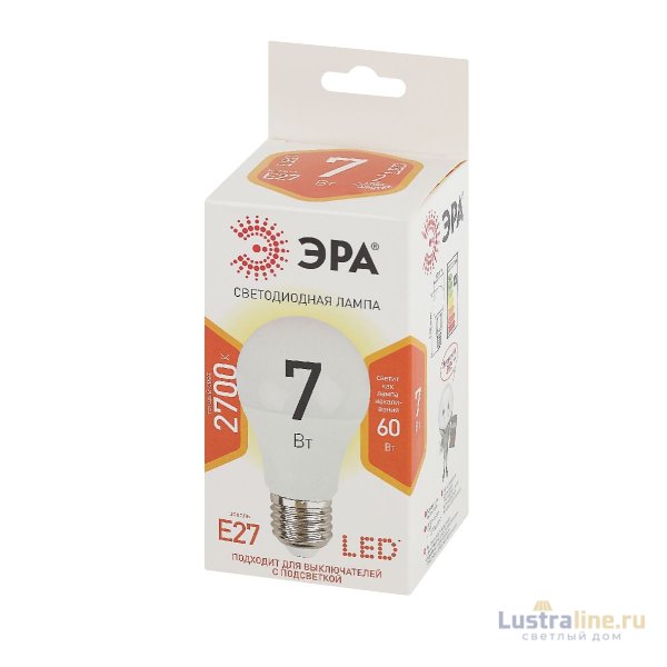 Лампа светодиодная Эра E27 7W 2700K LED A60-7W-827-E27 Б0029819 Лампа светодиодная Эра E27 7W 2700K LED A60-7W-827-E27 Б0029819