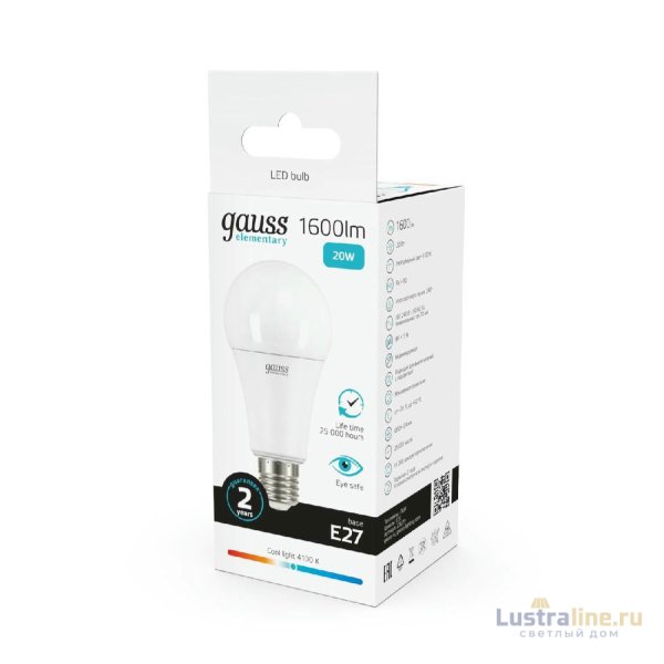 Лампа cветодиодная Gauss E27 20W 4100K груша матовая 23229