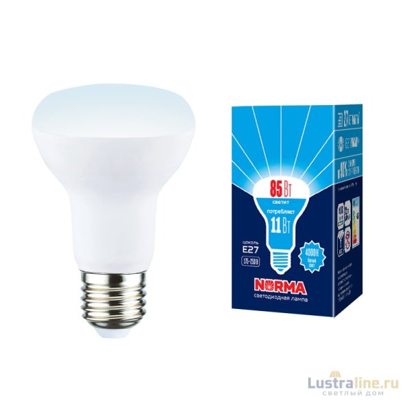 Лампа светодиодная Volpe Norma LED-R63-11W/4000K/E27/FR/NR картон UL-00005775 Лампа светодиодная Volpe Norma LED-R63-11W/4000K/E27/FR/NR картон UL-00005775