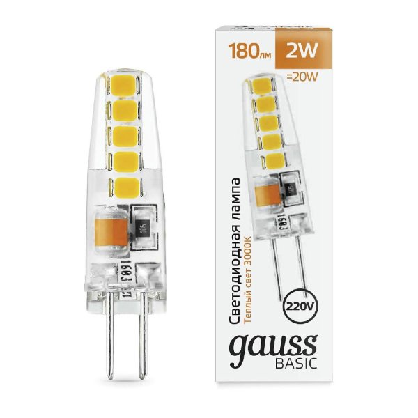 Светодиодная лампа Gauss Basic G4 2W 3000K 1169712
