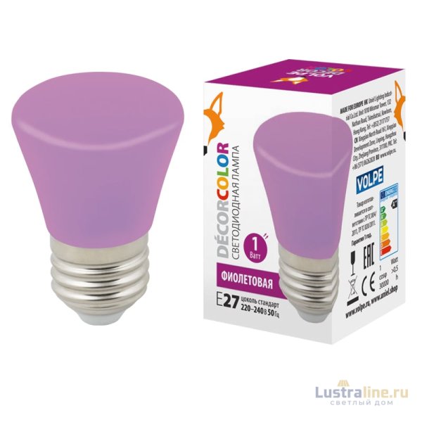 Лампа светодиодная Volpe Decor color LED-D45-1W/PURPLE/E27/FR/С BELL UL-00005644 Лампа светодиодная Volpe Decor color LED-D45-1W/PURPLE/E27/FR/С BELL UL-00005644