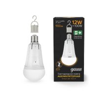 Лампа светодиодная аккумуляторная Gauss E27 12W 3000K матовая 102002112