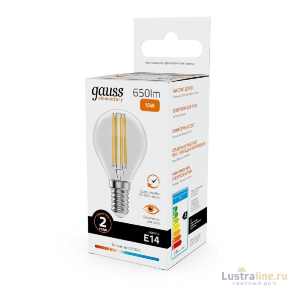 Лампа светодиодная Gauss Filament Elementary E14 10W 2700K 52110 Лампа светодиодная Gauss Filament Elementary E14 10W 2700K 52110