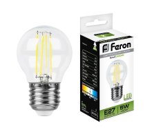 Лампа светодиодная филаментная Feron E27 5W 4000K Шар Прозрачная LB-61 25582