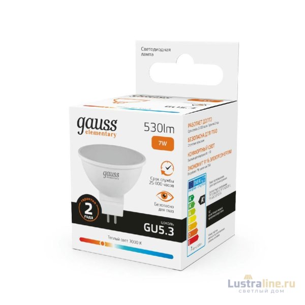 Лампа cветодиодная Gauss GU5.3 7W 3000K матовая 13517 Лампа cветодиодная Gauss GU5.3 7W 3000K матовая 13517