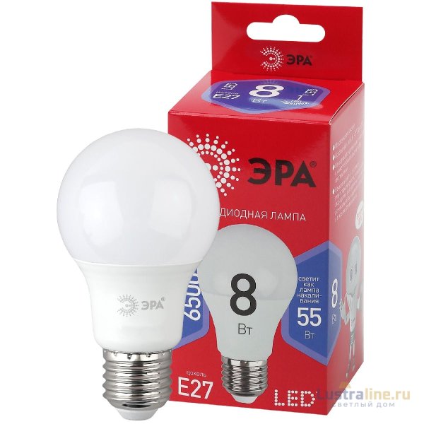 Лампа светодиодная Эра E27 8W 6500K LED A60-8W-865-E27 R Б0045323 Лампа светодиодная Эра E27 8W 6500K LED A60-8W-865-E27 R Б0045323