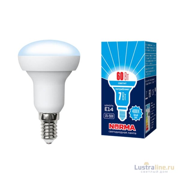 Лампа светодиодная (UL-00003844) Volpe E14 7W 4000K матовая LED-R50-7W/NW/E14/FR/NR Лампа светодиодная (UL-00003844) Volpe E14 7W 4000K матовая LED-R50-7W/NW/E14/FR/NR