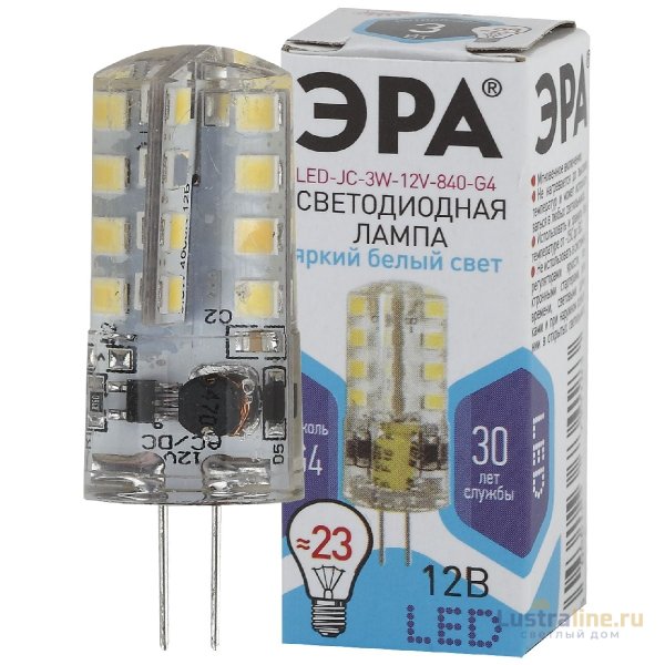 Лампа светодиодная Эра G4 3W 4000K LED JC-3W-12V-840-G4 Б0033194 Лампа светодиодная Эра G4 3W 4000K LED JC-3W-12V-840-G4 Б0033194
