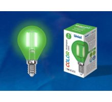 Лампа светодиодная филаментная (UL-00002987) Uniel E14 5W зеленый LED-G45-5W/GREEN/E14 GLA02GR