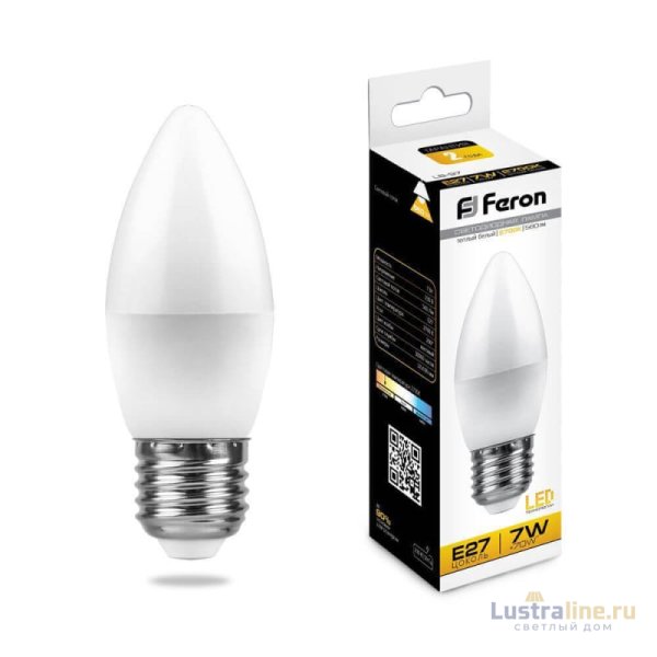 Лампа светодиодная Feron E27 7W 2700K Свеча Матовая LB-97 25758 Лампа светодиодная Feron E27 7W 2700K Свеча Матовая LB-97 25758