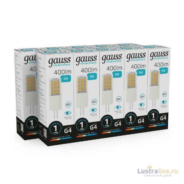 Лампа светодиодная Gauss G4 4W 4100К прозрачная 10724 Лампа светодиодная Gauss G4 4W 4100К прозрачная 10724