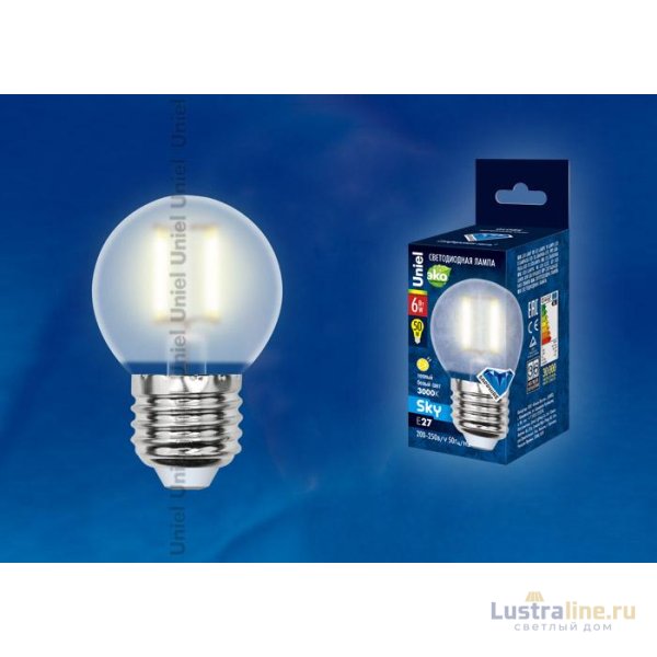 Лампа светодиодная филаментная (UL-00000199) Uniel E14 6W 3000K прозрачная LED-C35-6W/WW/E14/CL PLS02WH