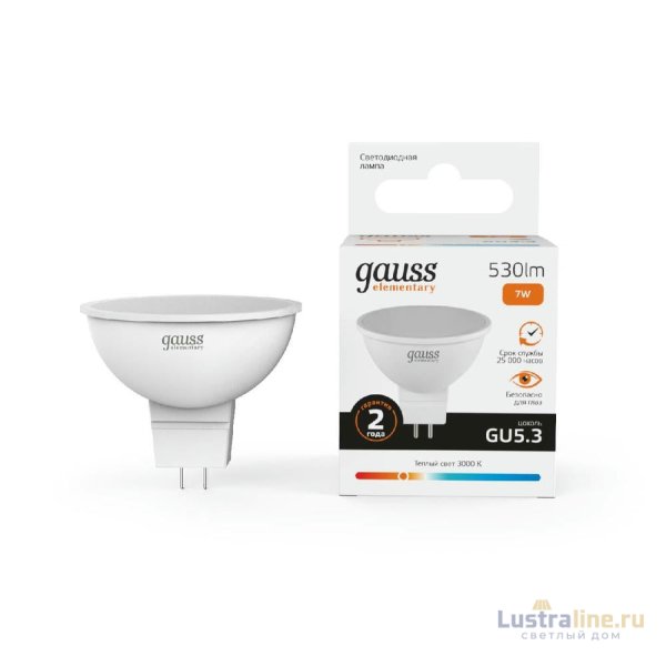 Лампа cветодиодная Gauss GU5.3 7W 3000K матовая 13517 Лампа cветодиодная Gauss GU5.3 7W 3000K матовая 13517