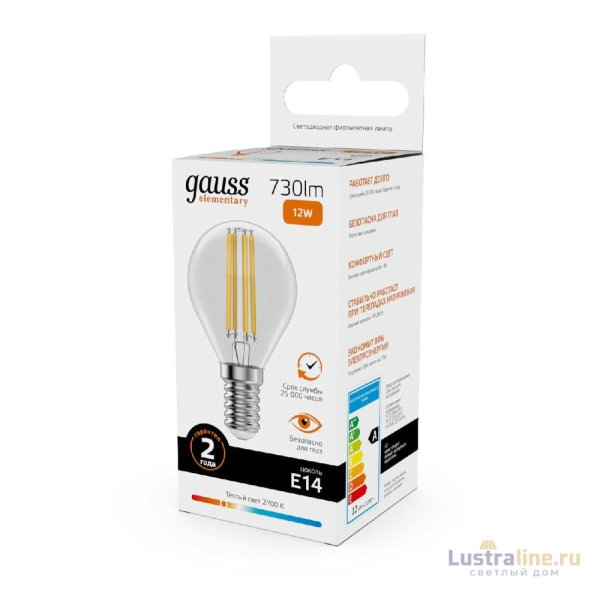 Лампа светодиодная Gauss Filament Elementary E14 12W 2700K 52112 Лампа светодиодная Gauss Filament Elementary E14 12W 2700K 52112